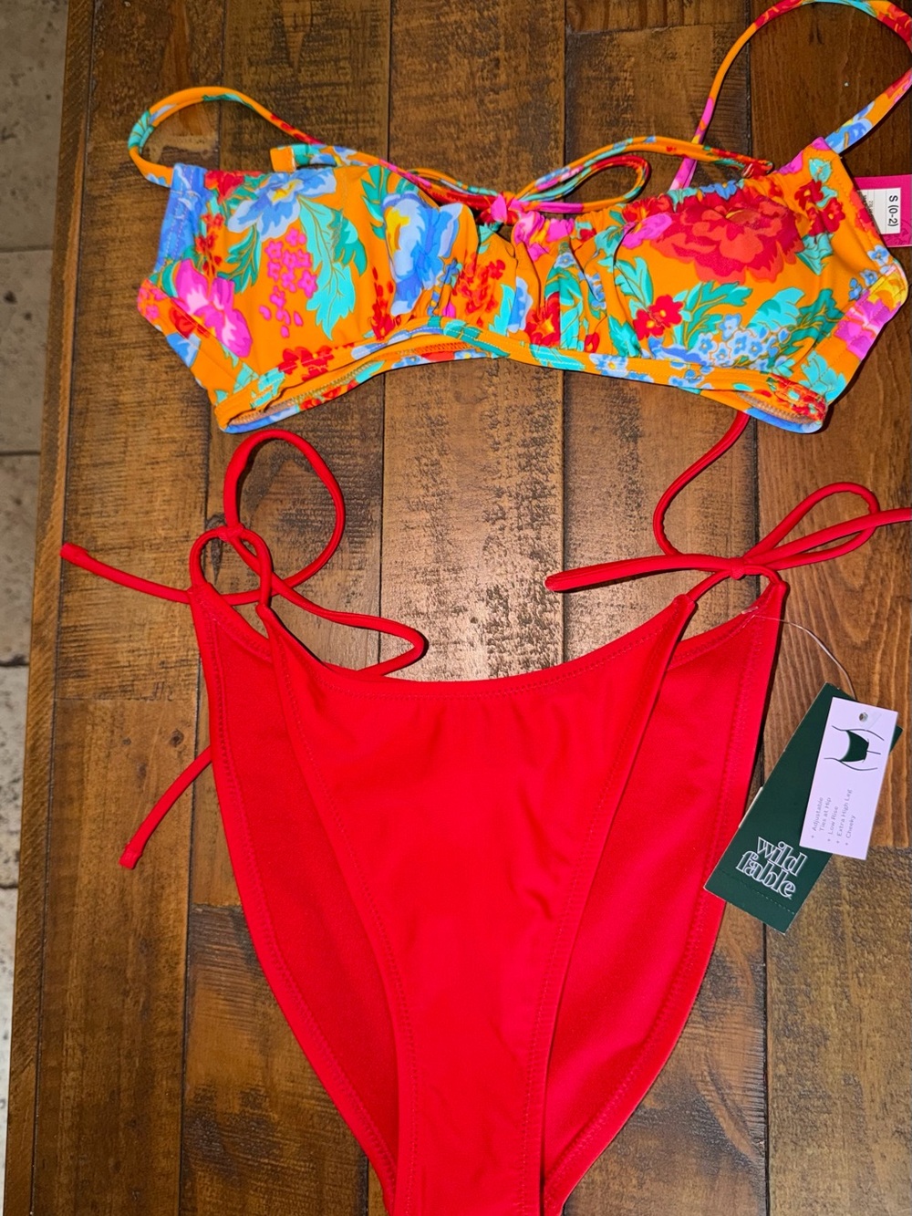 Target Orange Floral Bikini Top with Red Bikini Bottom